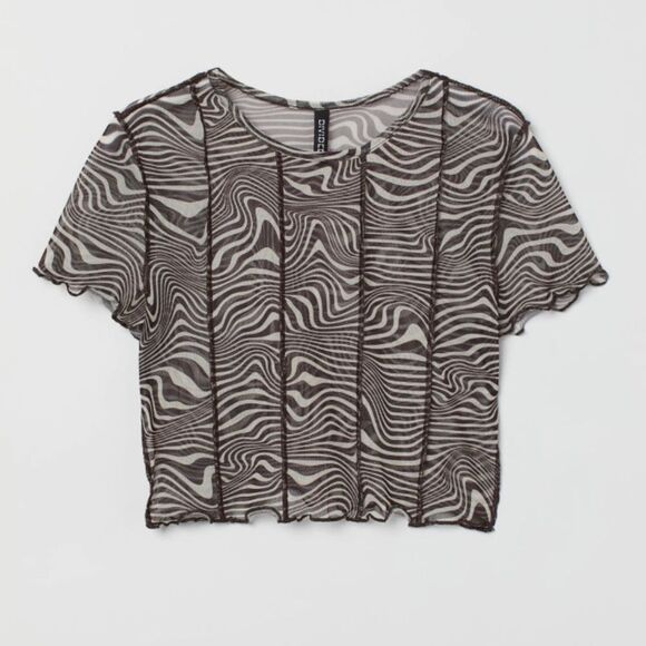 H&M size extra small mesh brown crop top sheer festival - Picture 1 of 5